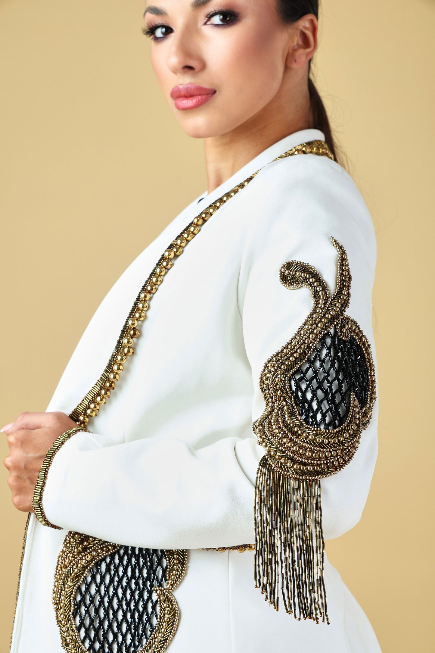 Heavy Beaded Long Sleeves Blazer