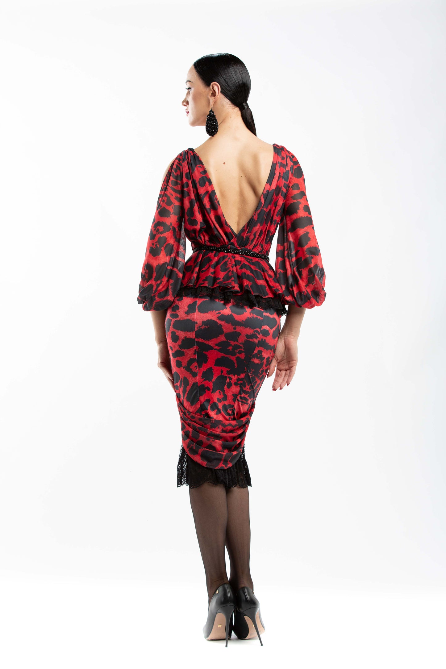 Leo Print V-Neck Slit Sleeves Cocktail Dress