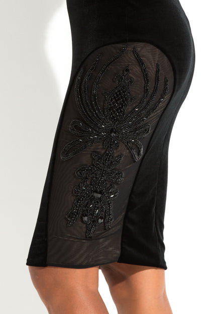 Beaded Mid-Length Sleeves Cocktail Dress