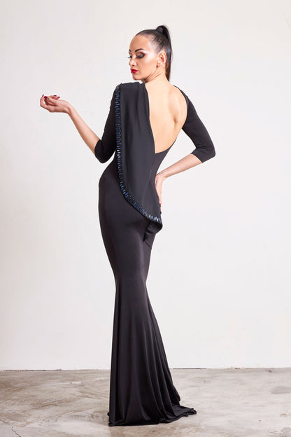 Open Back Crystal Edge Evening Dress