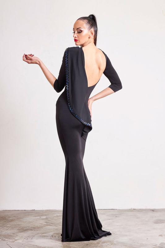 Open Back Crystal Edge Evening Dress