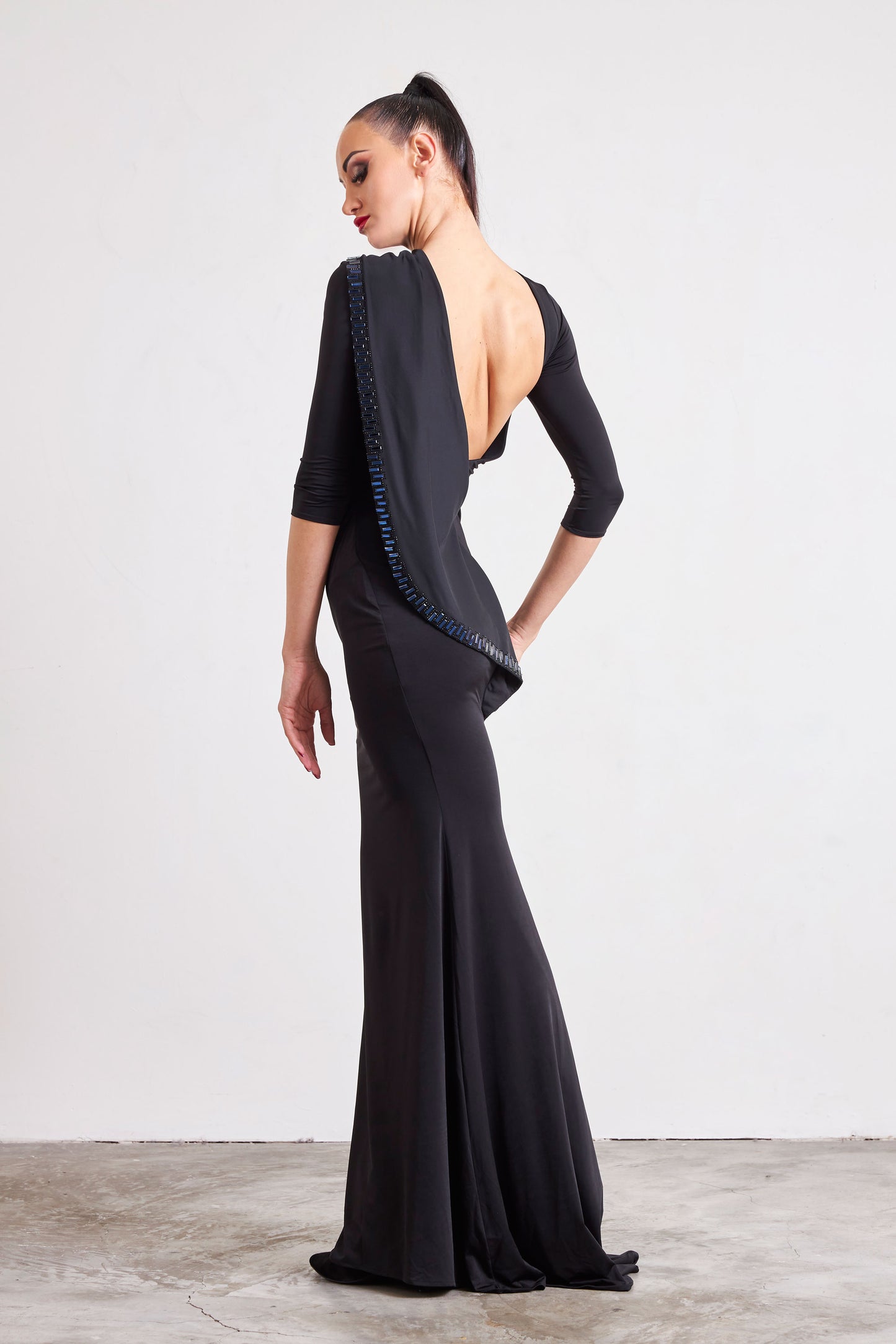 Open Back Crystal Edge Evening Dress