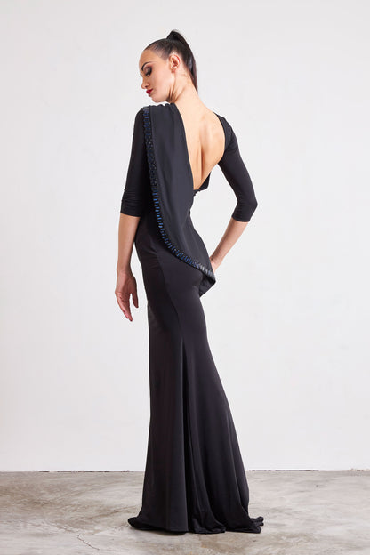 Open Back Crystal Edge Evening Dress