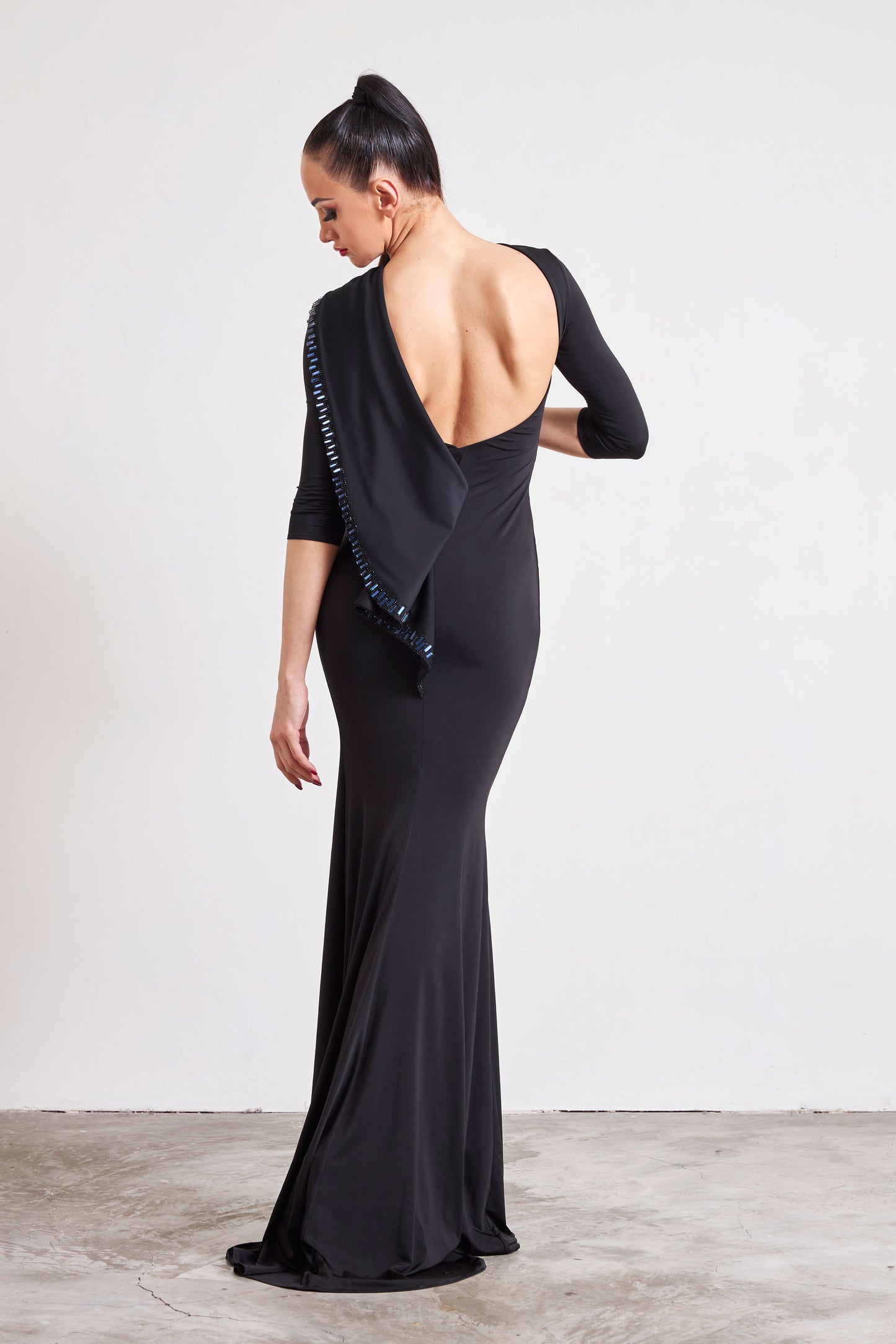 Open Back Crystal Edge Evening Dress