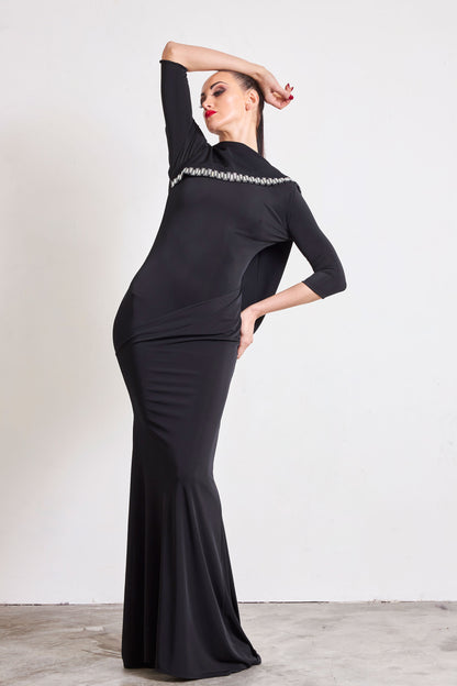 Open Back Crystal Edge Evening Dress