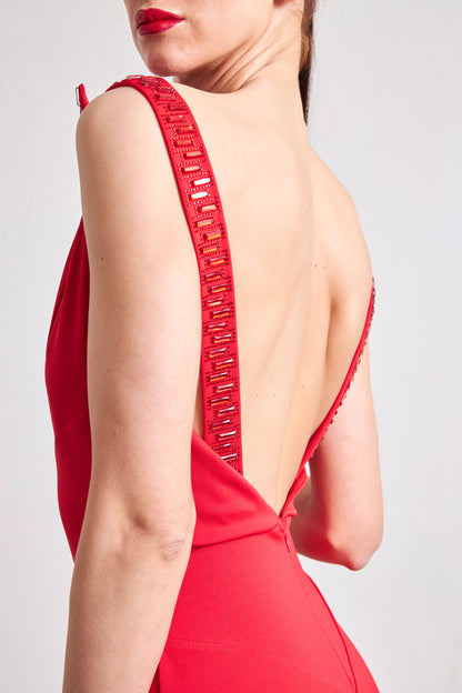 Open Back Crystal Edge Cocktail Dress