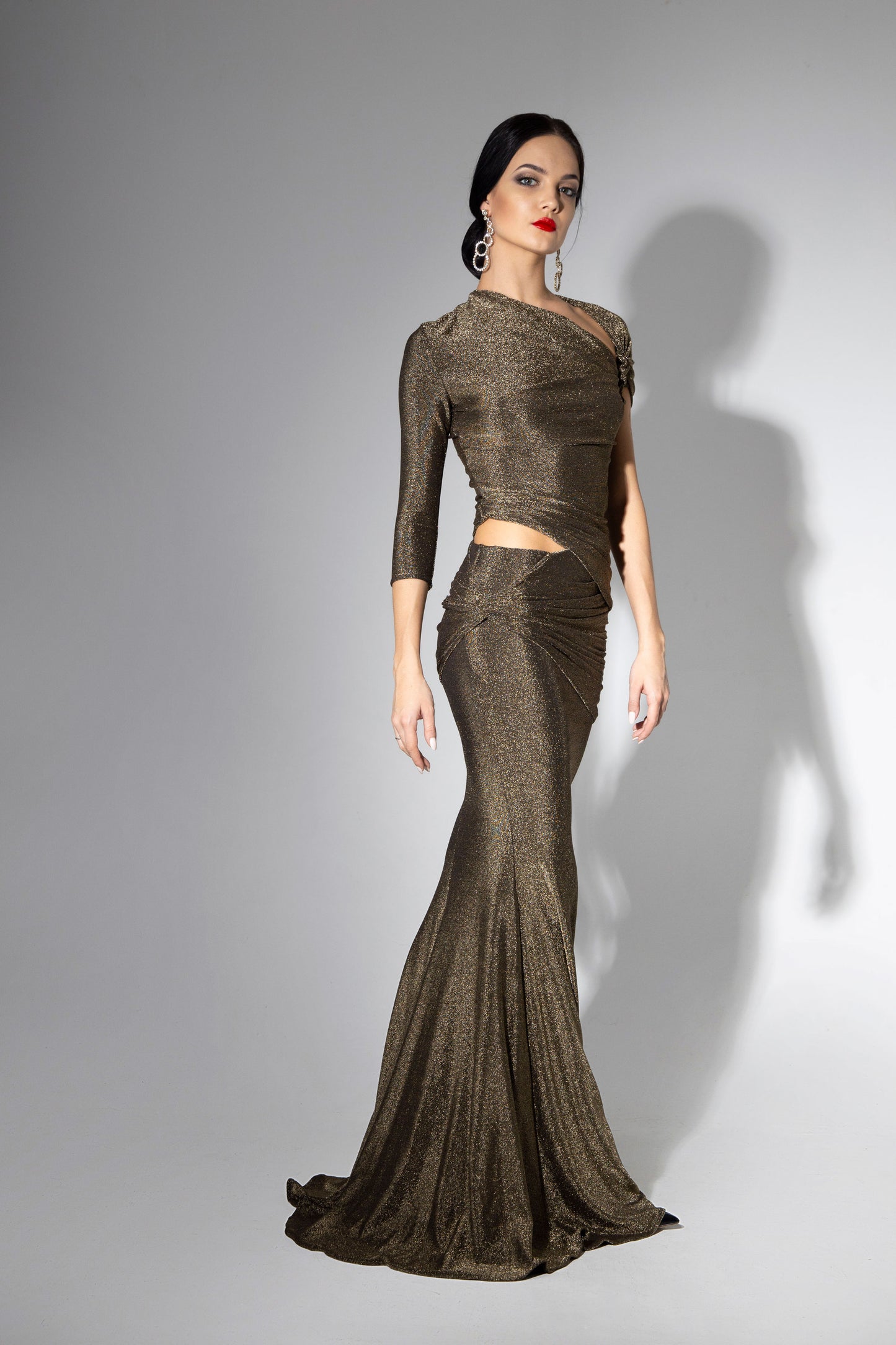 Asymmetric Short Sleeves Evening Dress