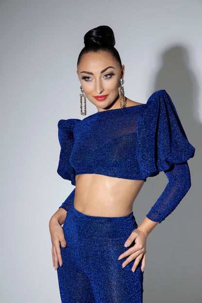 Volume Shoulder Long Sleeves Crop Top