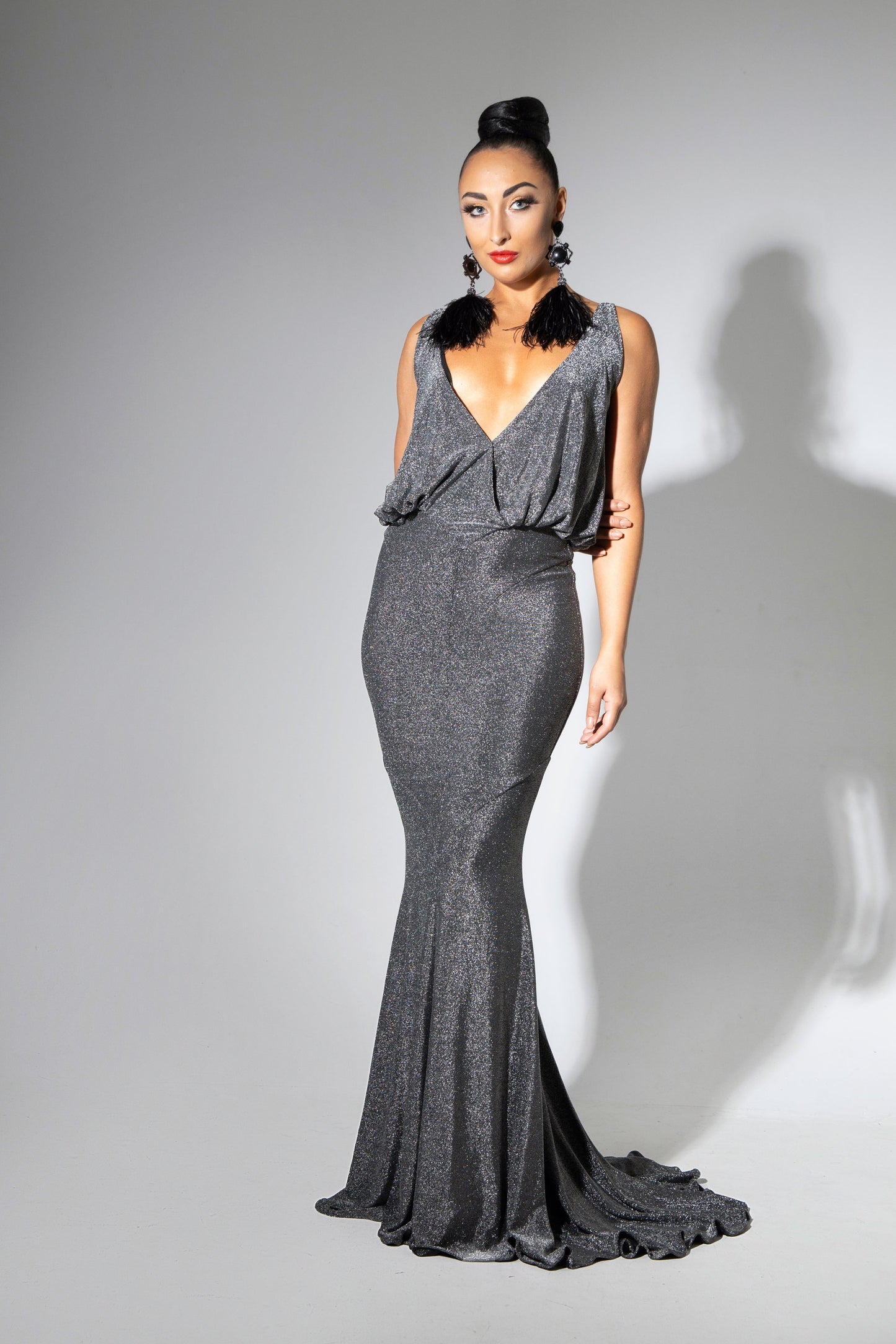 Deep-V Sleeveless Evening Dress