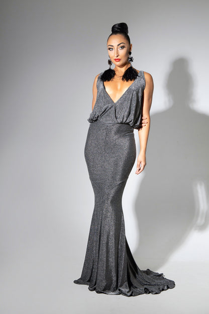 Deep-V Sleeveless Evening Dress