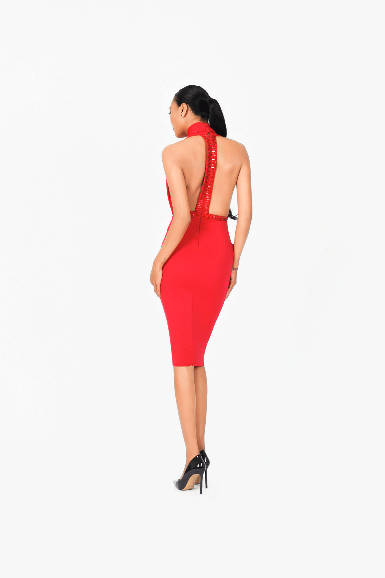 V-Neck Crystal Edge Cocktail Dress