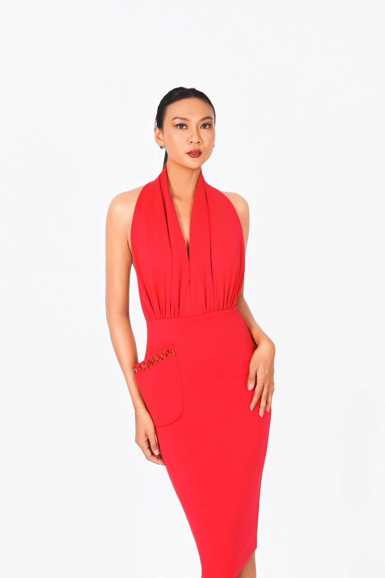 V-Neck Crystal Edge Cocktail Dress