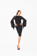 Mesh Sleeves Crystal Edge Cocktail Dress