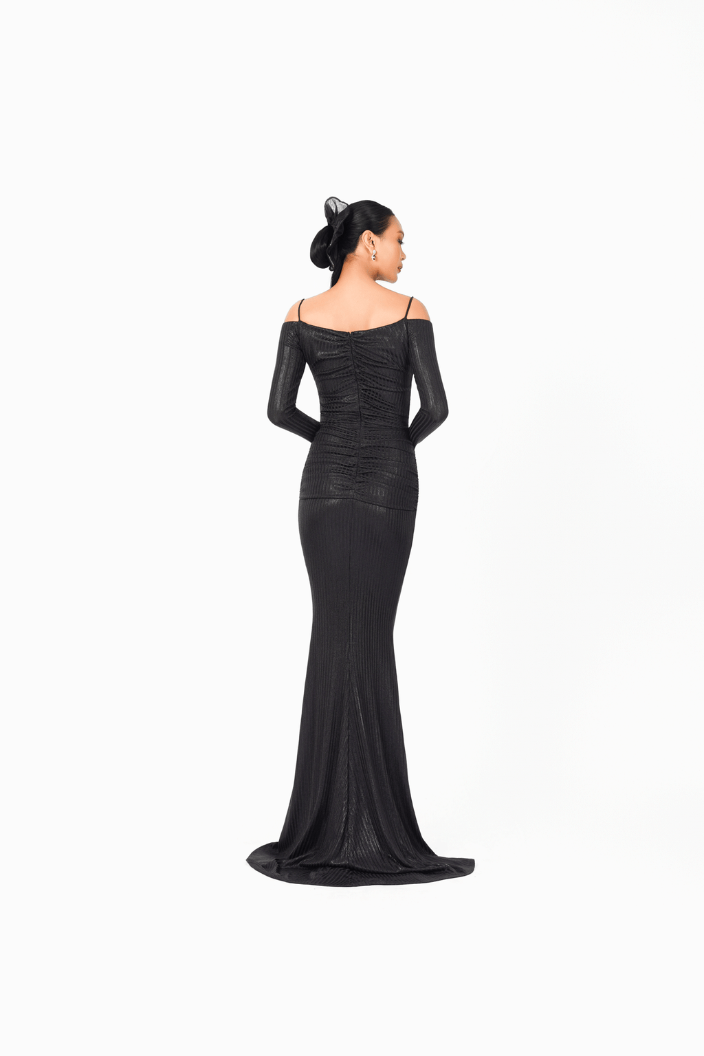 Off-Shoulder Buckle Long Sleeves Evening Dress