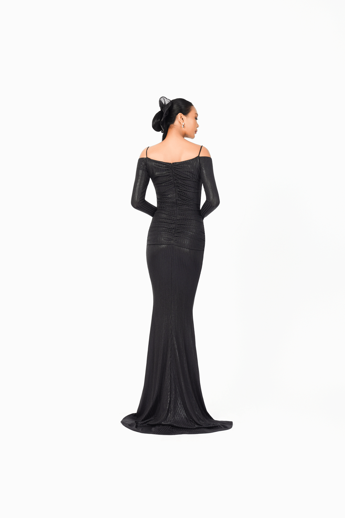 Off-Shoulder Buckle Long Sleeves Evening Dress