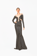 Off-Shoulder Buckle Long Sleeves Evening Dress