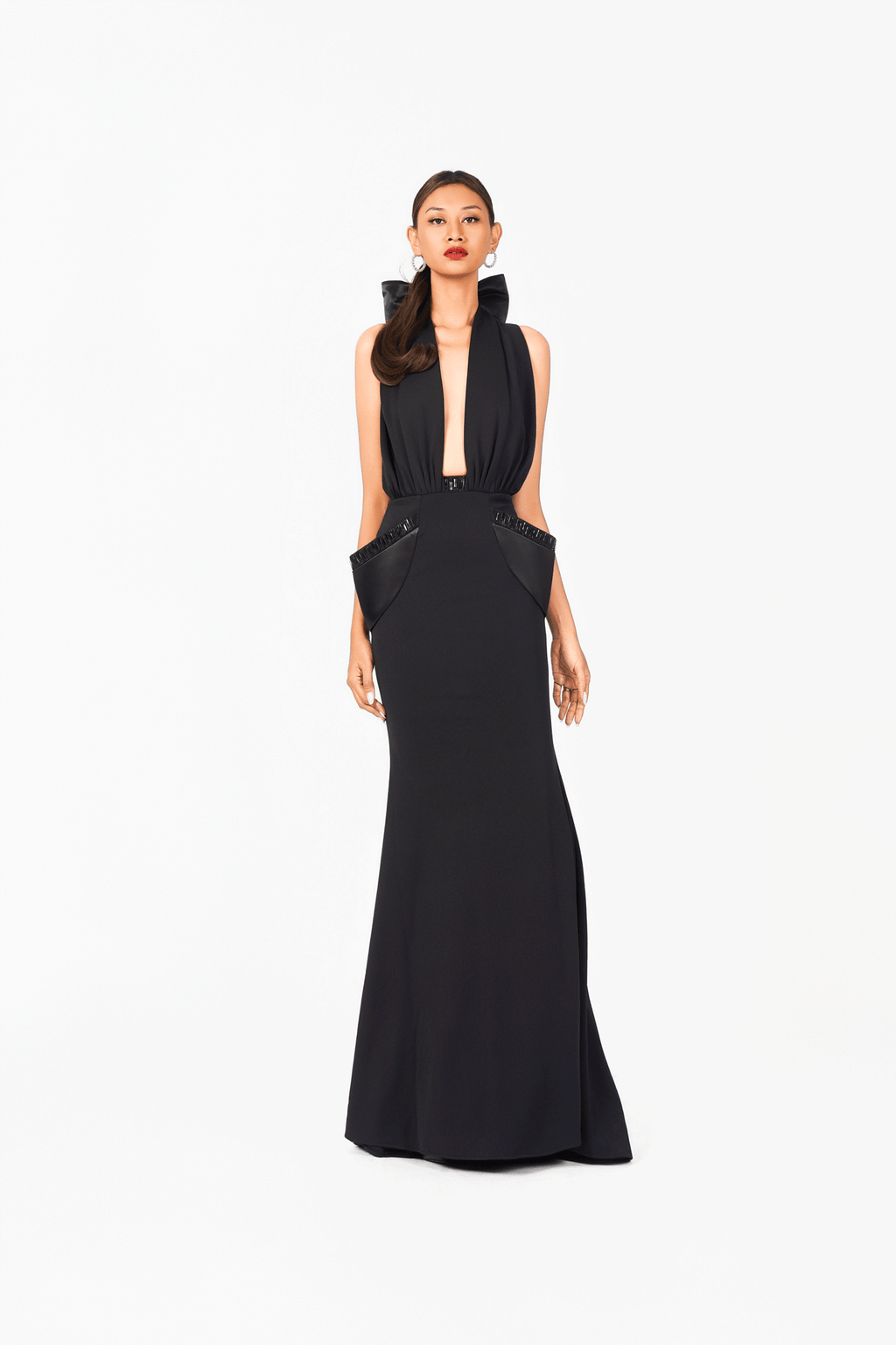 Big Bow Crystal Edge Evening Dress