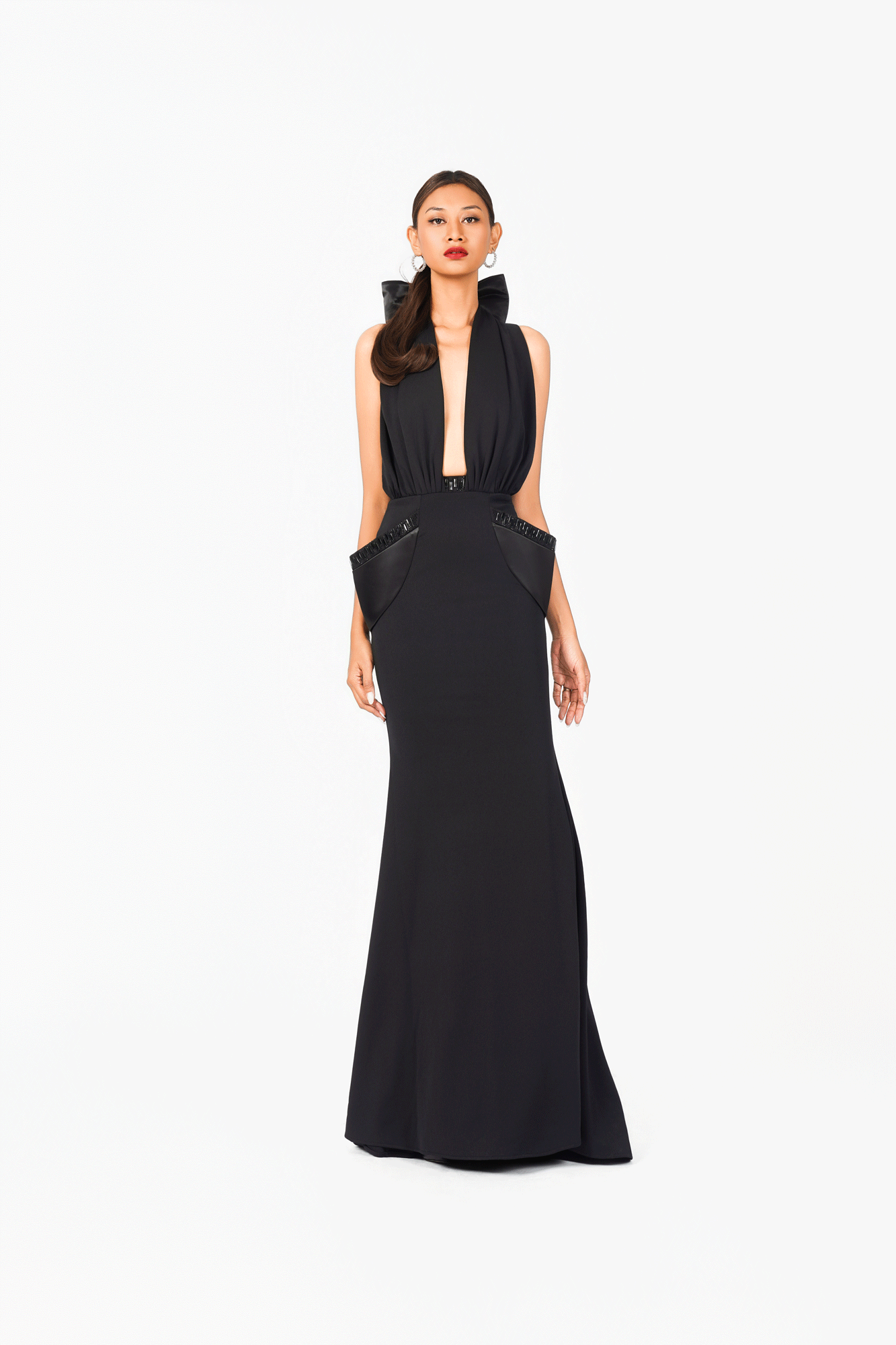 Big Bow Crystal Edge Evening Dress