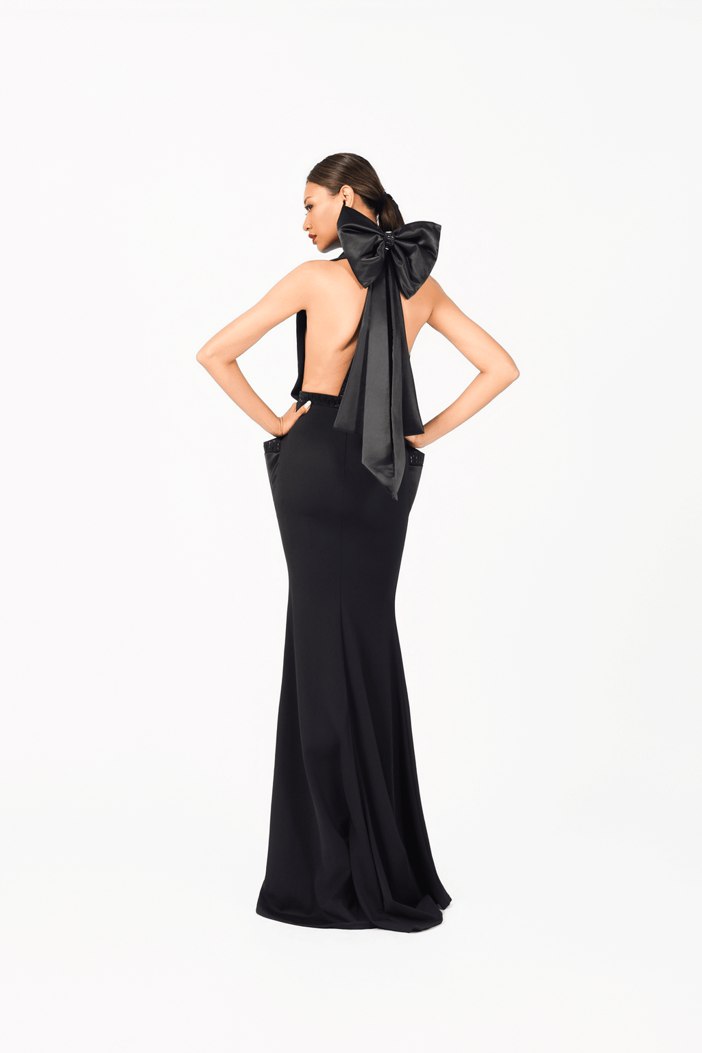 Big Bow Crystal Edge Evening Dress