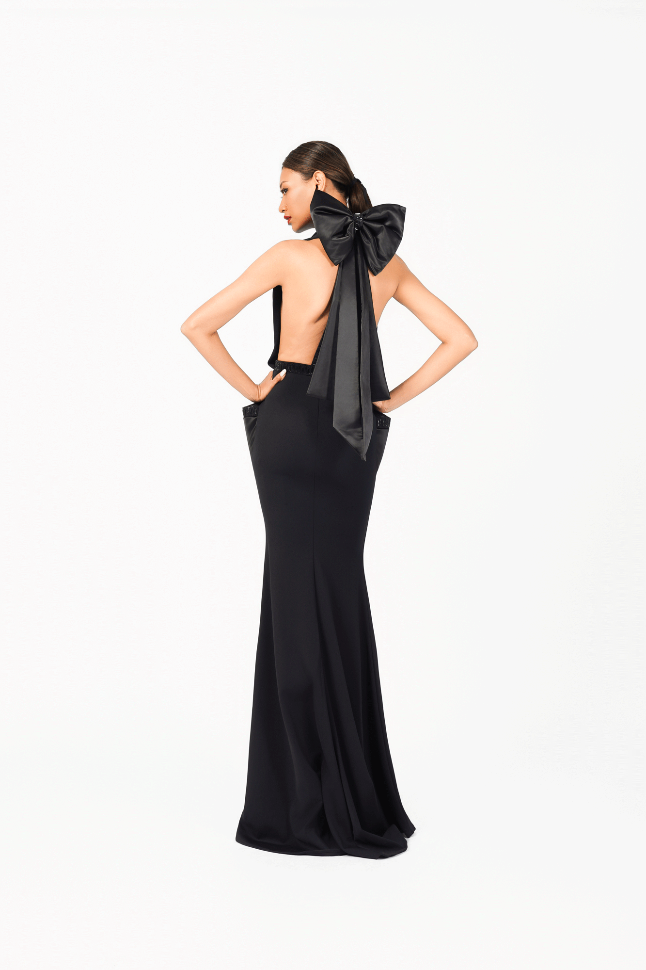 Big Bow Crystal Edge Evening Dress