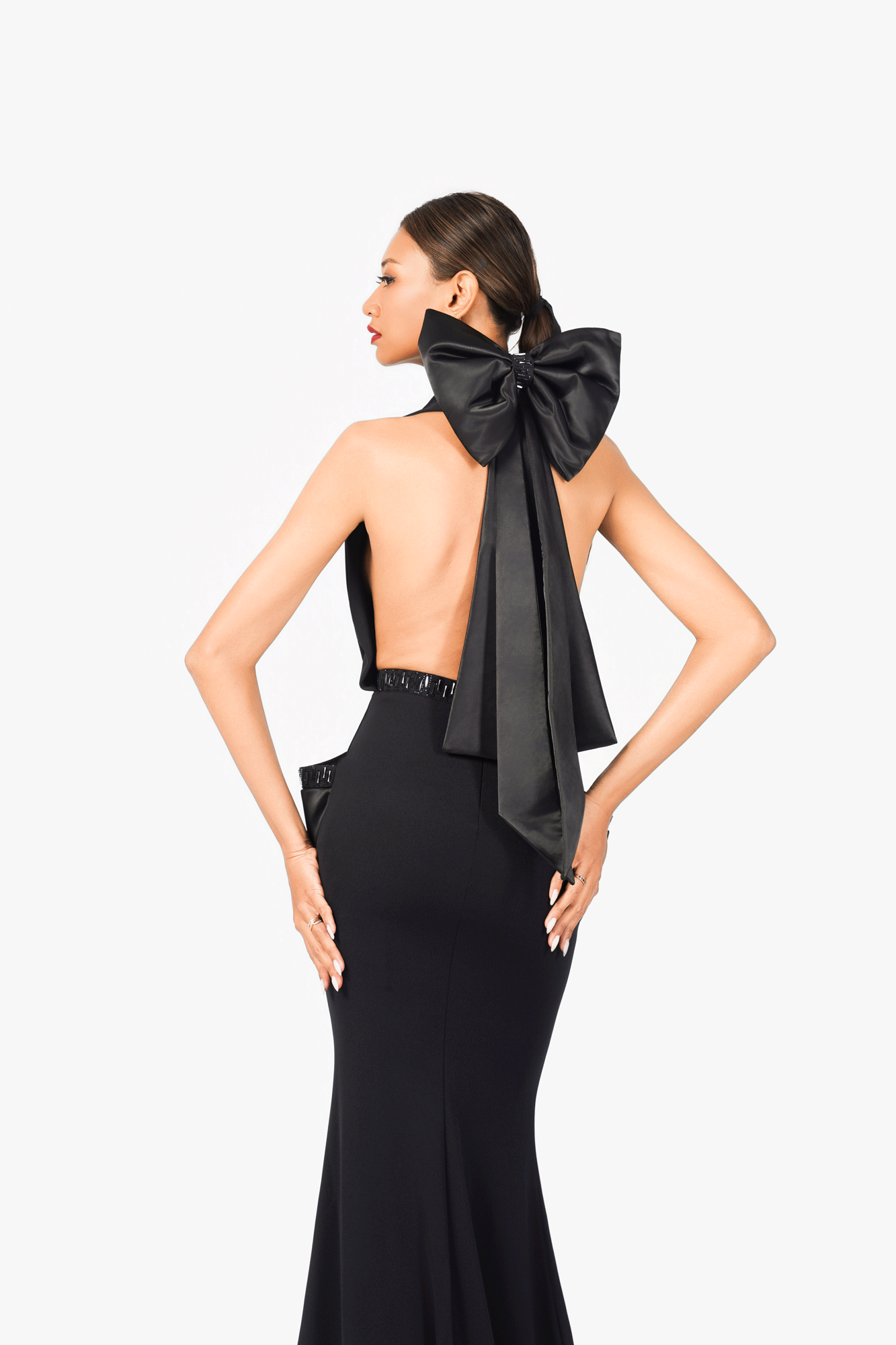 Big Bow Crystal Edge Evening Dress