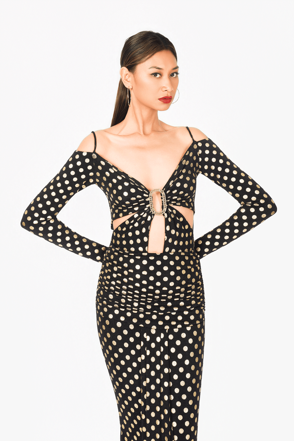 Off-Shoulder Buckle Long Sleeves Evening Dress
