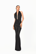 Deep-V Strips Evening Dress