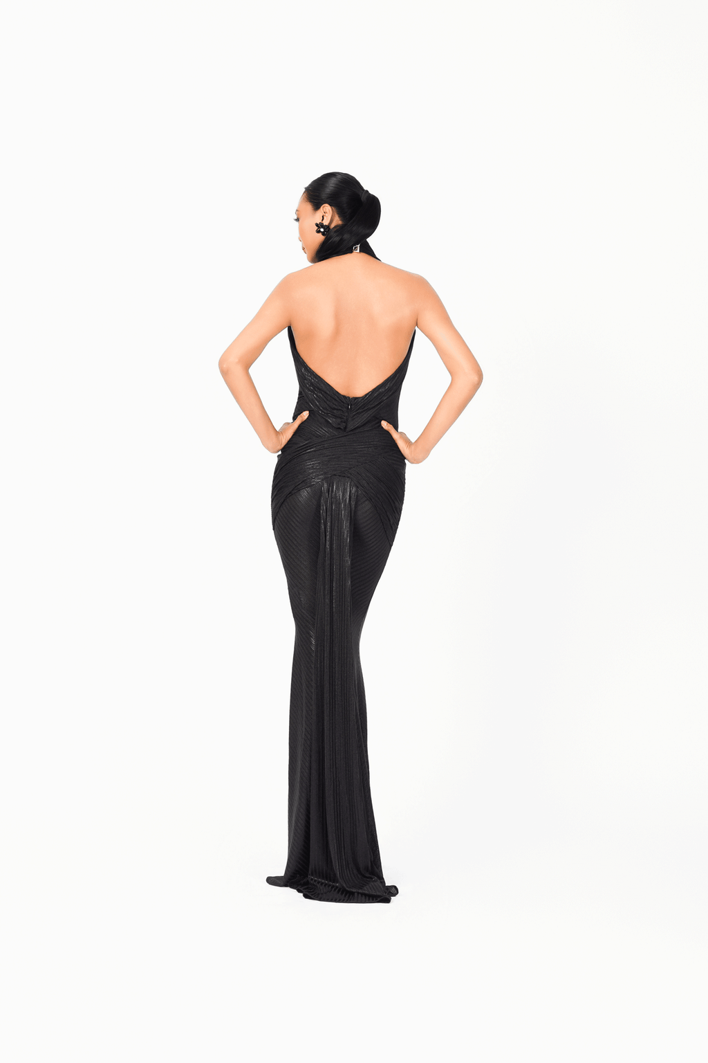 Deep-V Strips Evening Dress