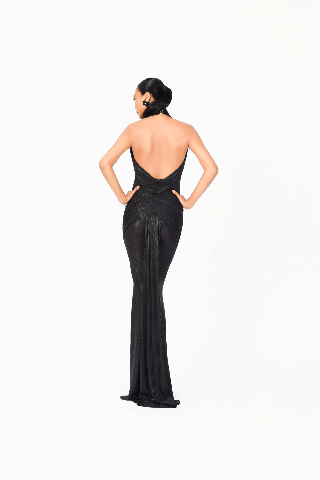 Deep-V Strips Evening Dress