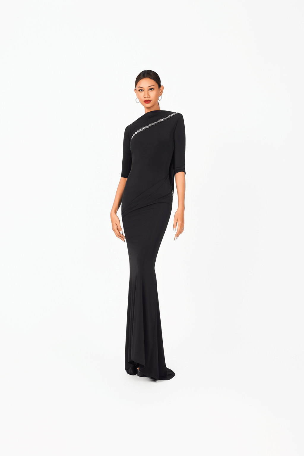 Open Back Crystal Edge Evening Dress