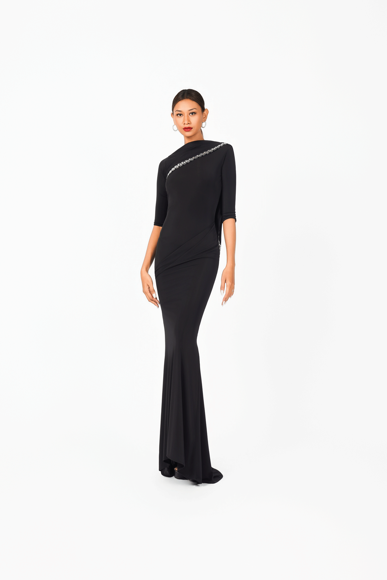 Open Back Crystal Edge Evening Dress