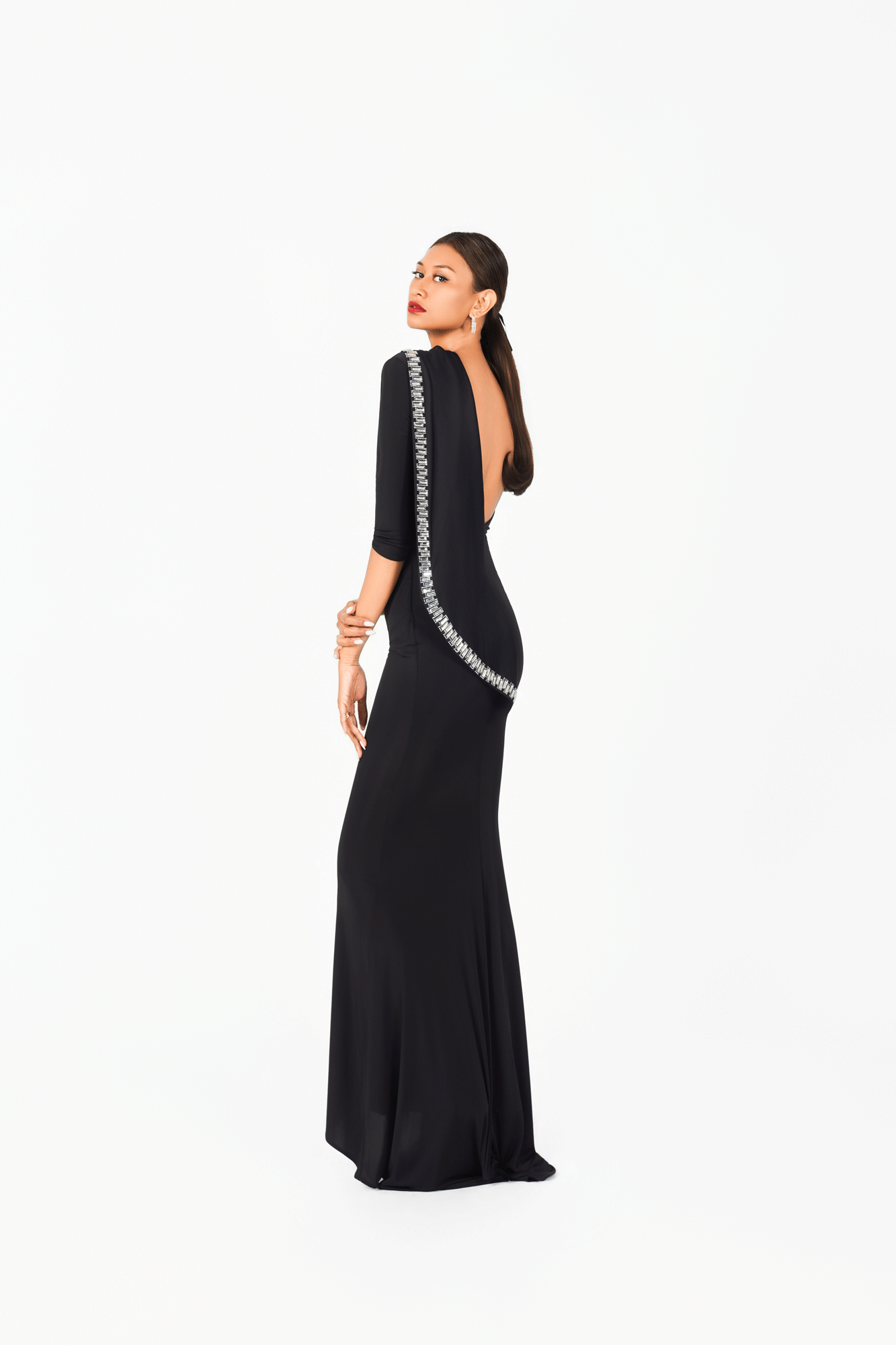 Open Back Crystal Edge Evening Dress