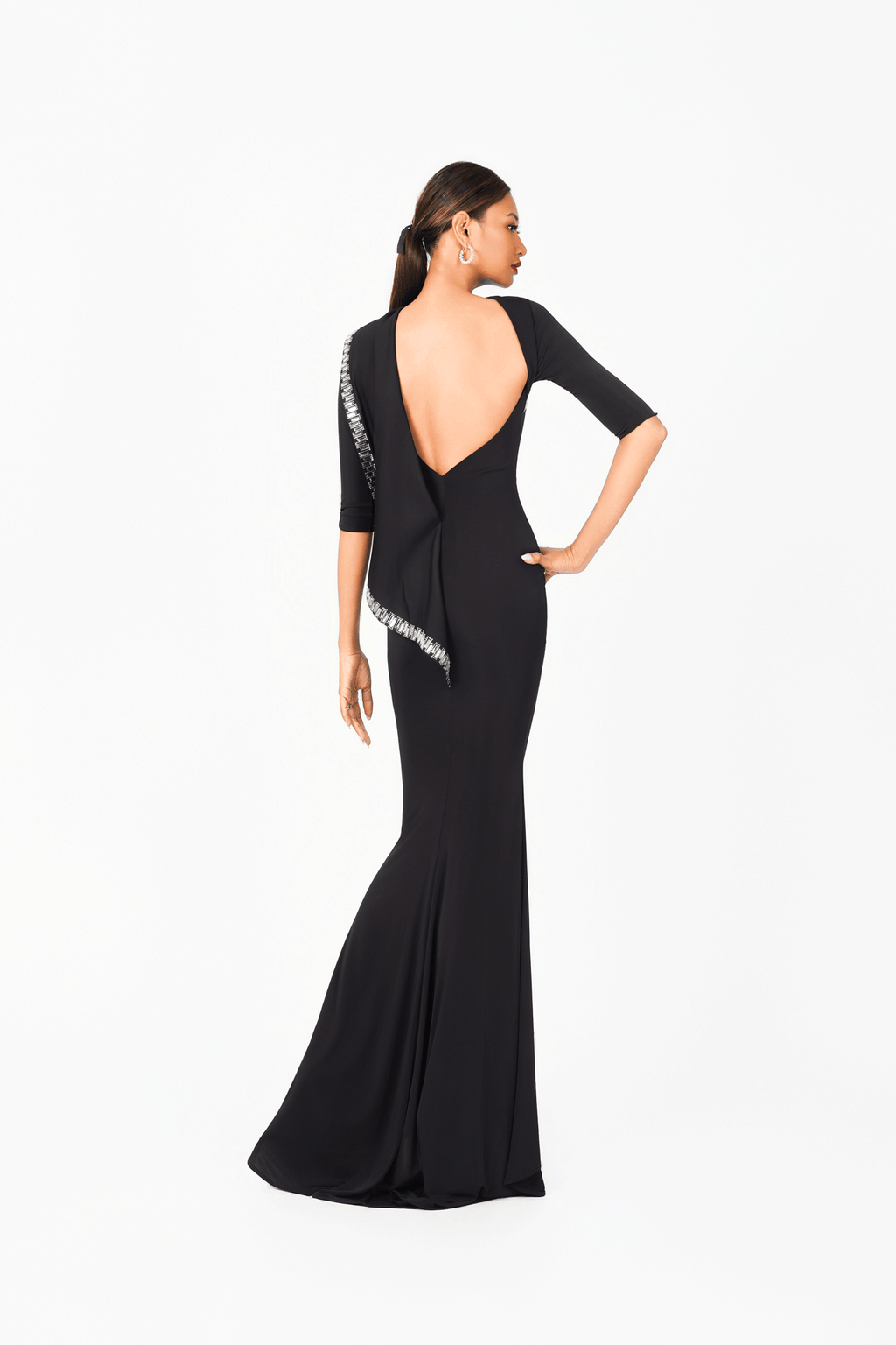 Open Back Crystal Edge Evening Dress
