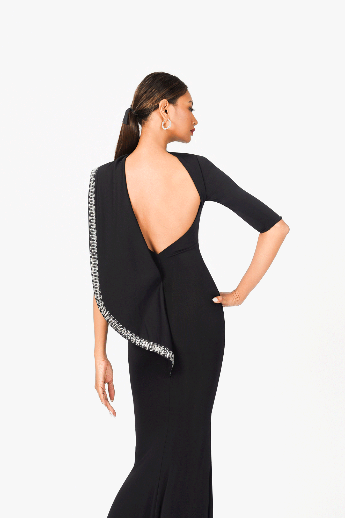 Open Back Crystal Edge Evening Dress