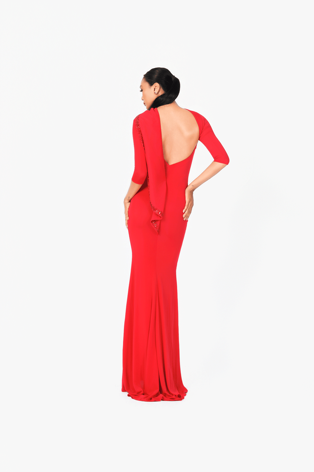 Open Back Crystal Edge Evening Dress