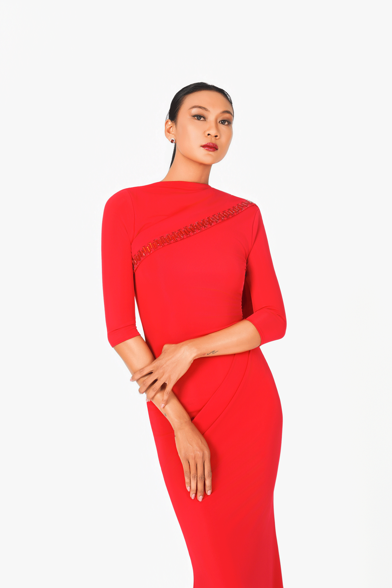 Open Back Crystal Edge Evening Dress