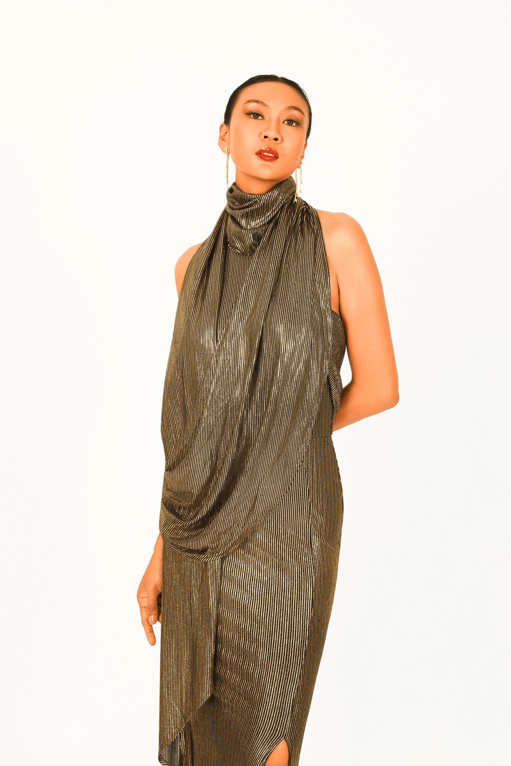 Turtle Neck Sleeveless Evening Dress