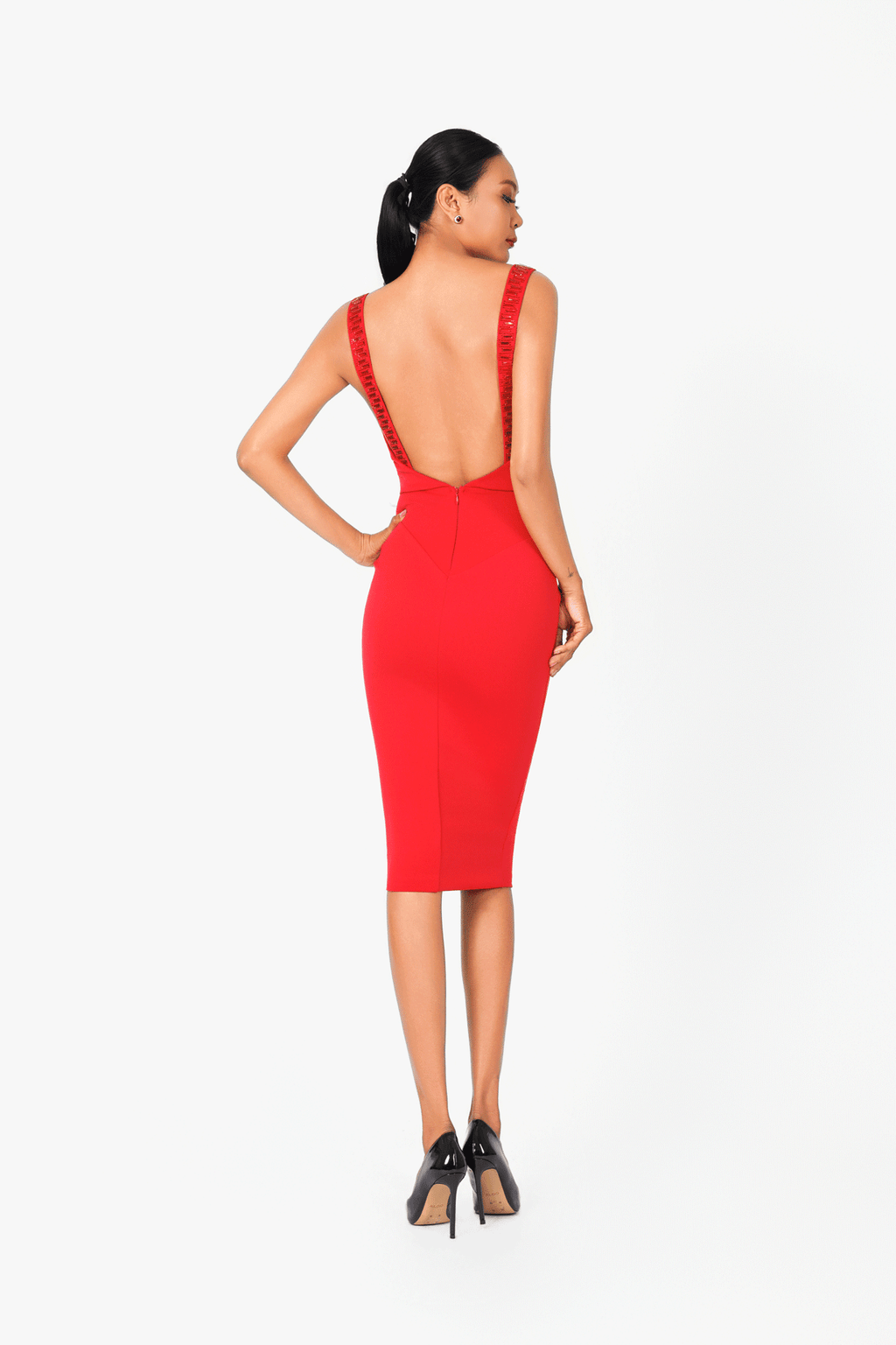 Open Back Crystal Edge Cocktail Dress