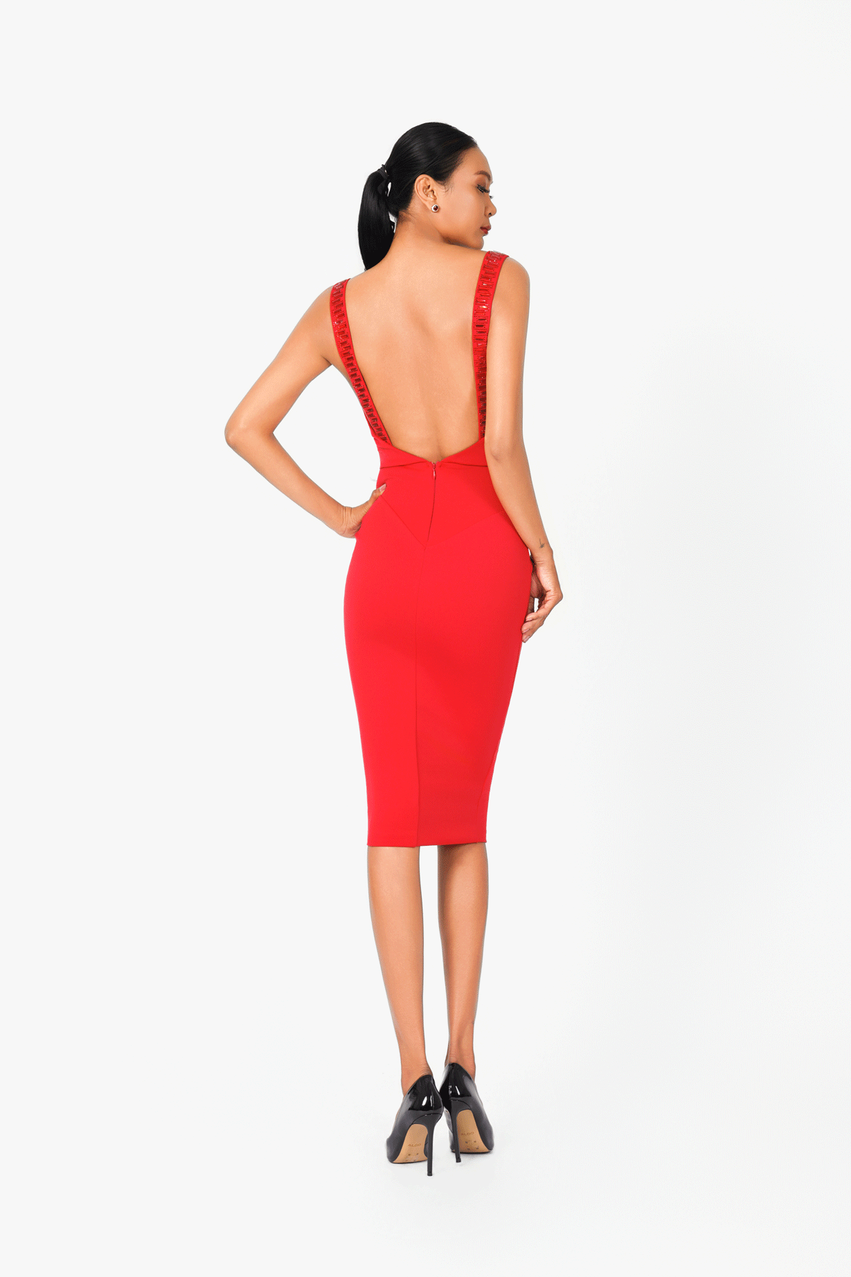 Open Back Crystal Edge Cocktail Dress