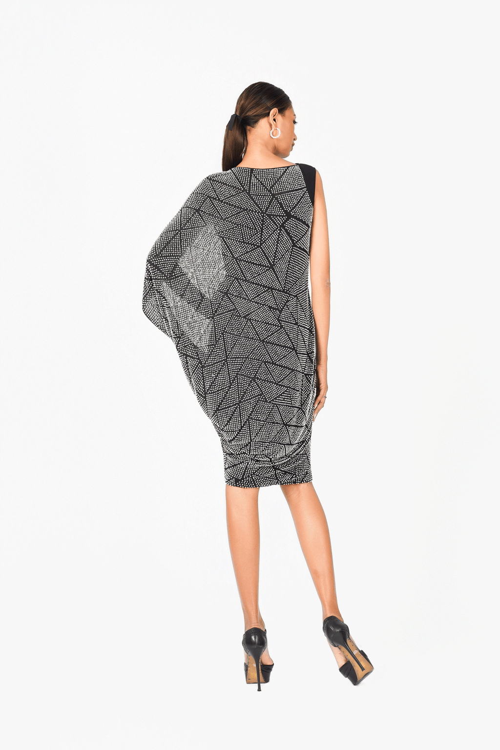 Asymmetric Neckline Hot Fixed Cocktail Dress