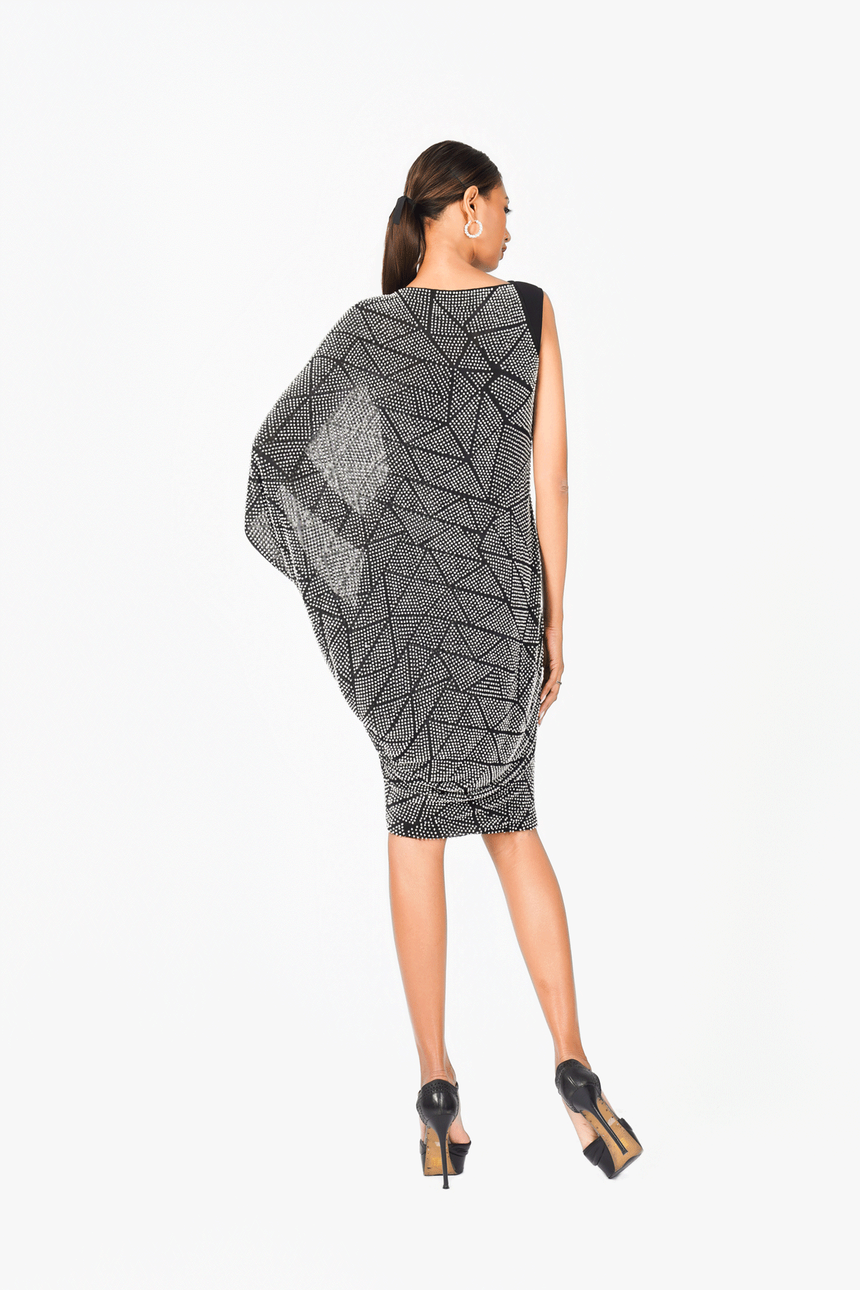 Asymmetric Neckline Hot Fixed Cocktail Dress