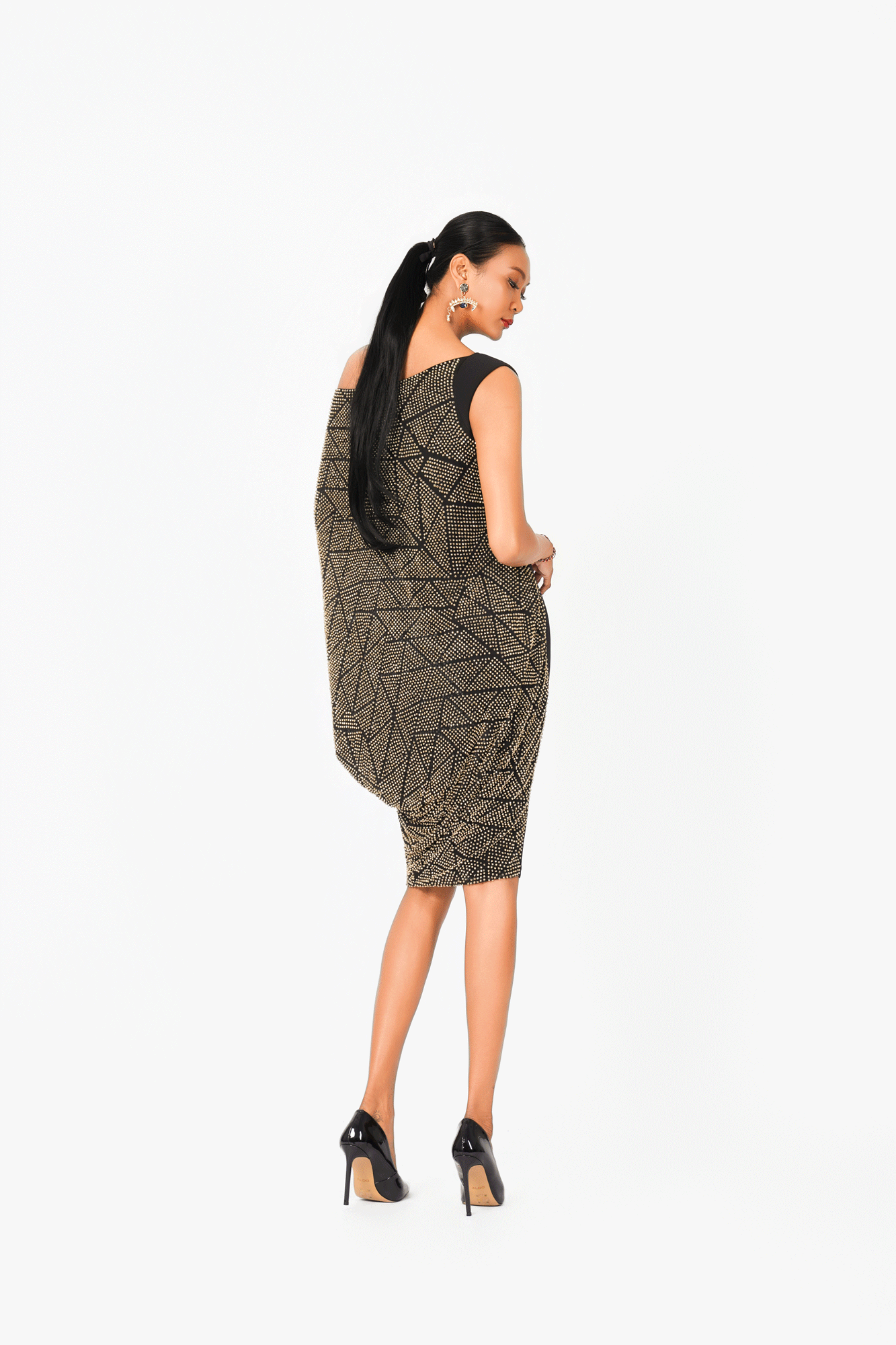 Asymmetric Neckline Hot Fixed Cocktail Dress