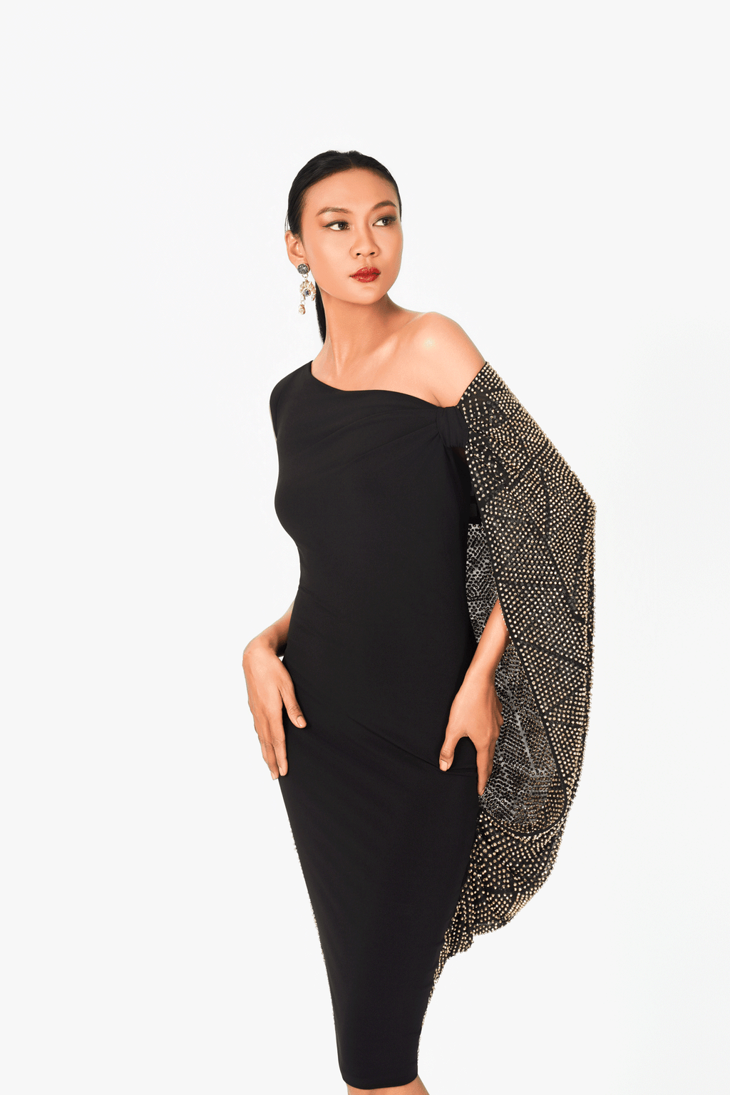 Asymmetric Neckline Hot Fixed Cocktail Dress
