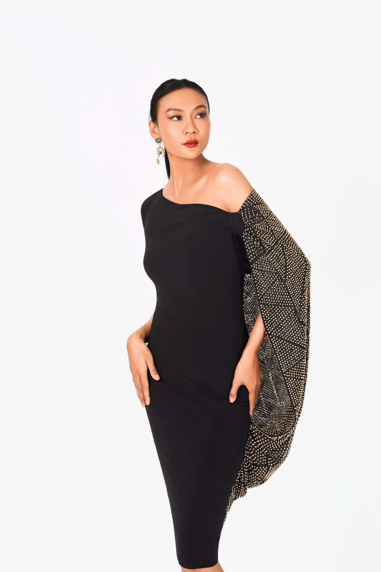 Asymmetric Neckline Hot Fixed Cocktail Dress