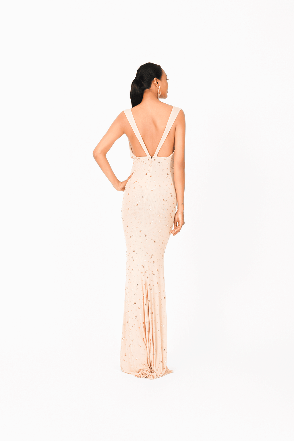 Sleeveless V-Neck Rainy Stone Evening Dress
