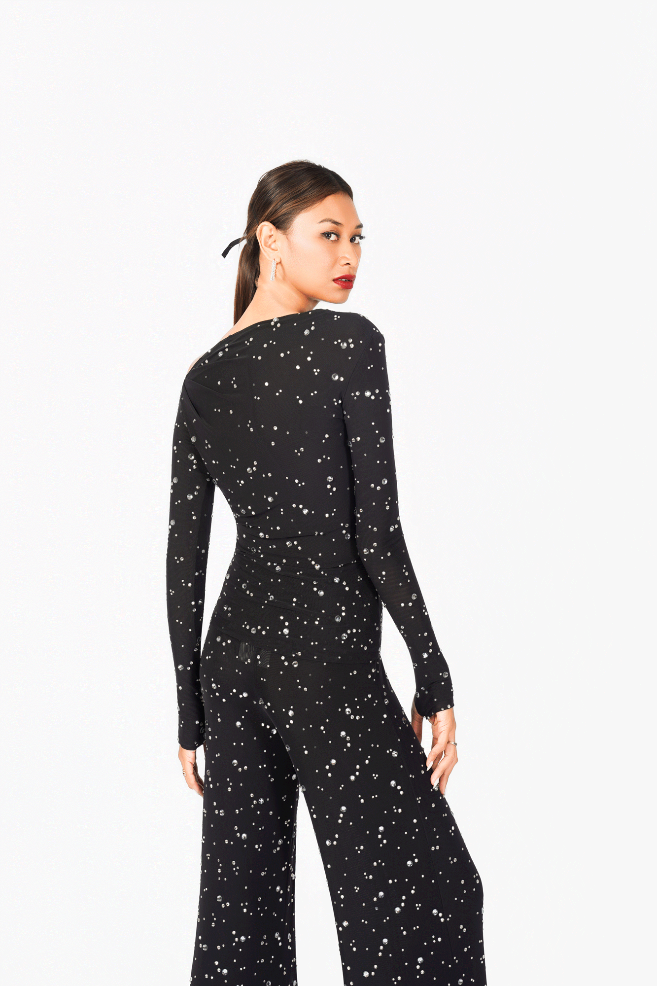 Asymmetric Rainy Stone Long Sleeves Top