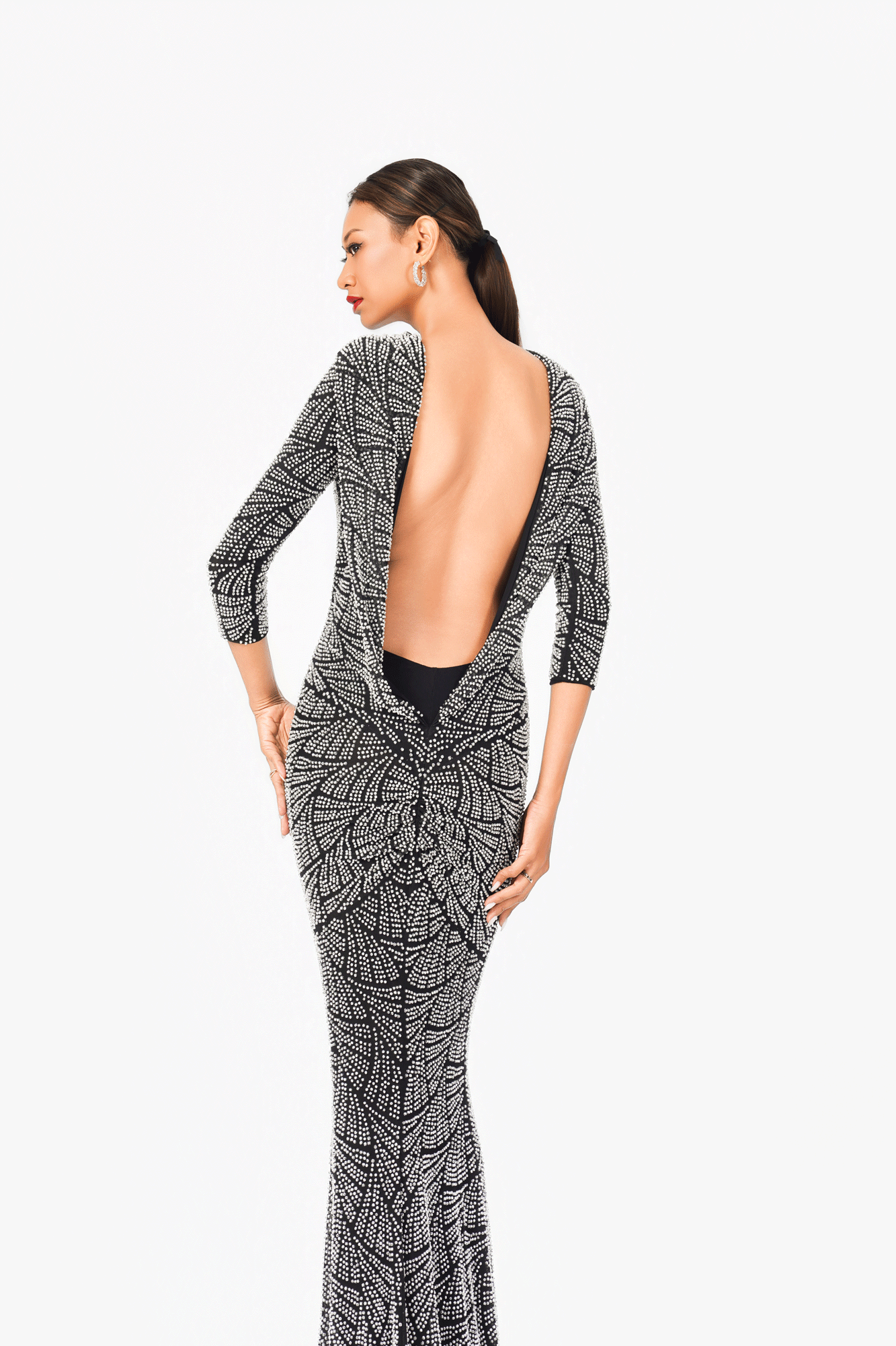 Long Sleeves Hot Fixed Evening Dress