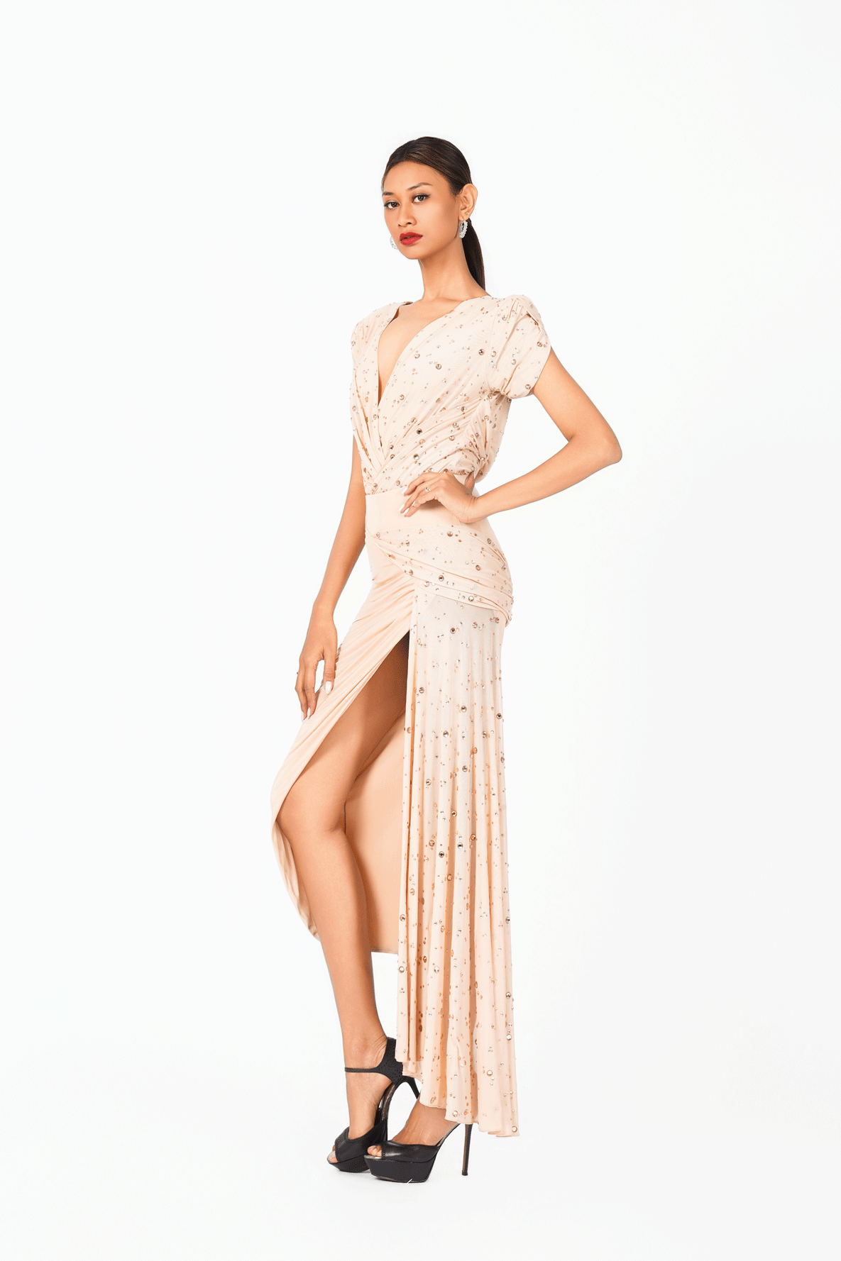 Asymmetric Rainy Stone Long Skirt