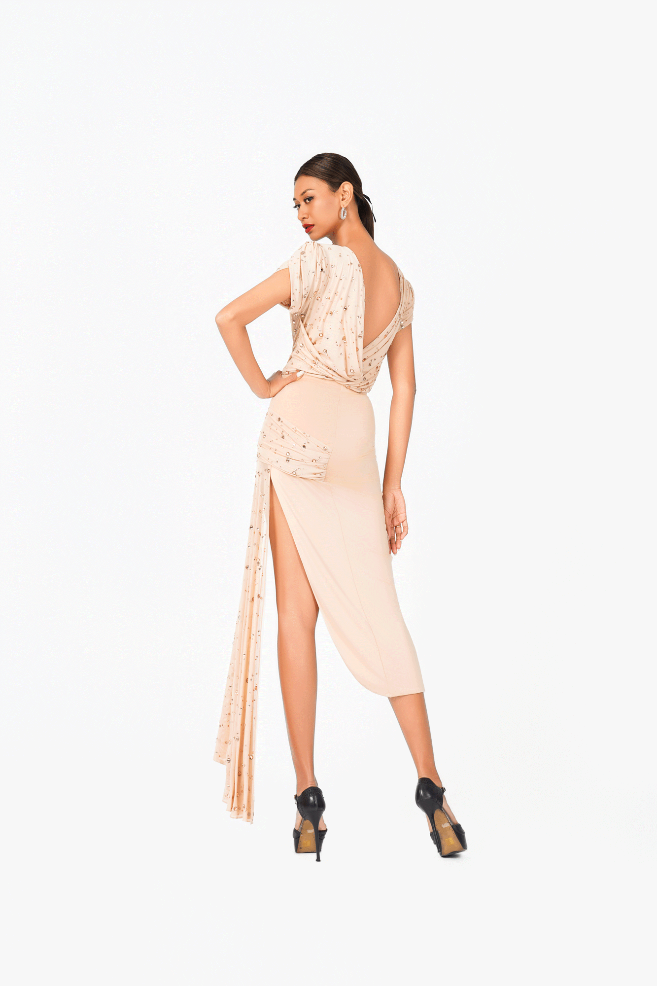 Asymmetric Rainy Stone Long Skirt