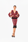 Leo Print V-Neck Slit Sleeves Cocktail Dress